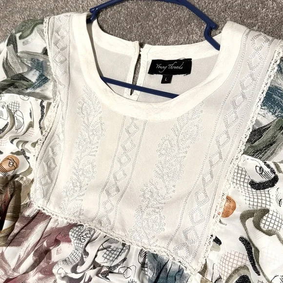 Young Threads Floral Abstract Patterned Dolman Sleeve Blouse Large - Picture 7 of 8